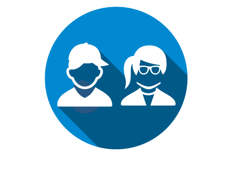 A girl and boy on a blue circle